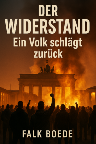 Brandenburger Tor vor brennendem Hintergrund, Menschenmenge blickt nach vorn.