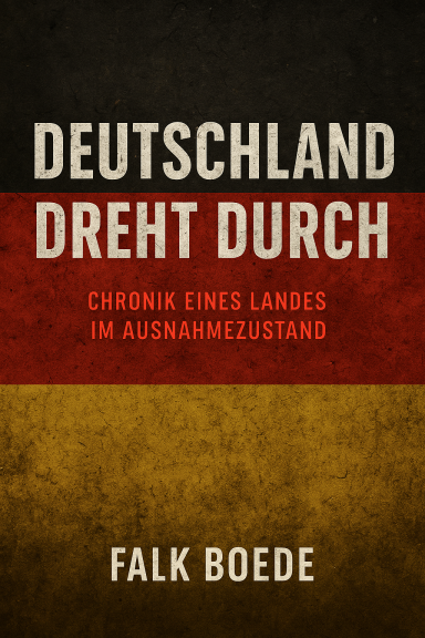 Titel "Deutschland dreht durch" von Falk Boede, gestaltet mit den Farben der deutschen Flagge.